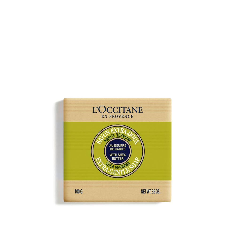 L'Occitane Shea Verbena soap front packaging showing bar and label benefit gentle cleansing