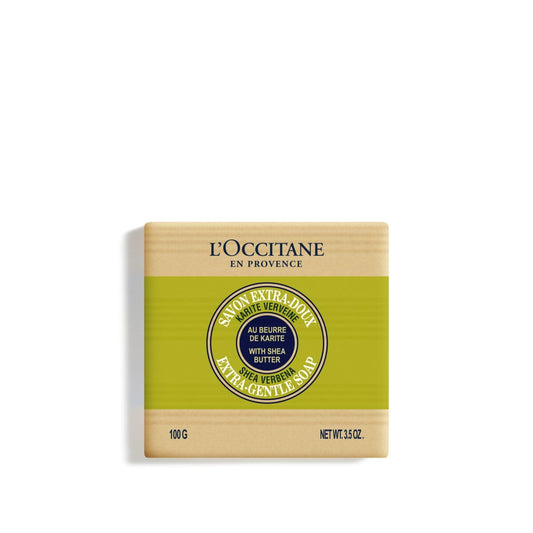 L'Occitane Shea Verbena soap front packaging showing bar and label benefit gentle cleansing