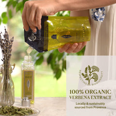 Fresh verbena leaves with L'Occitane ingredient focus, natural citrus-herbal scent