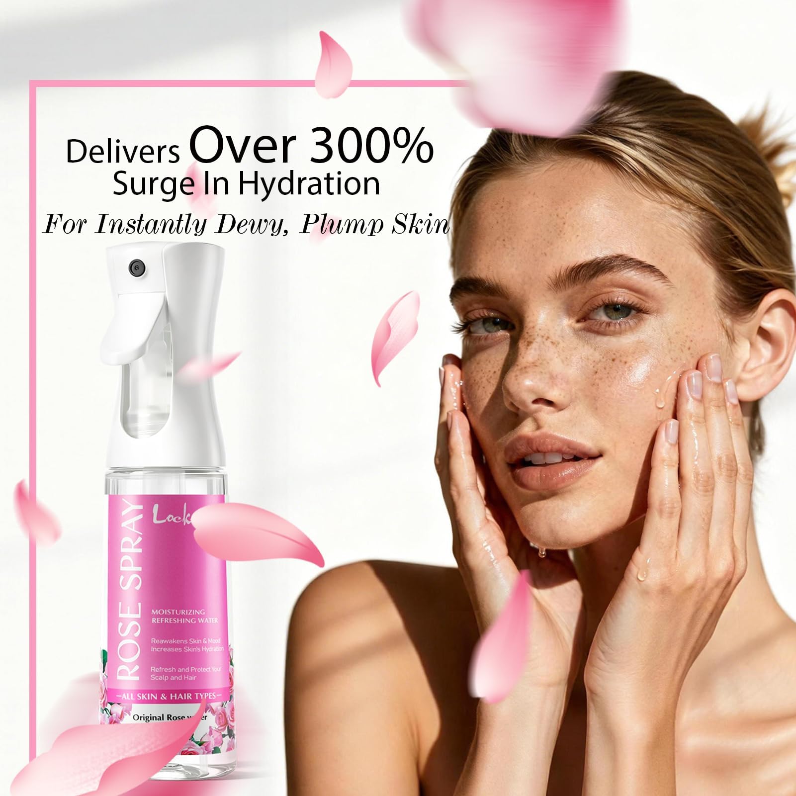 lockmio misting spray in action hydrating face instantly with a fine even spray benefit: quick refresh