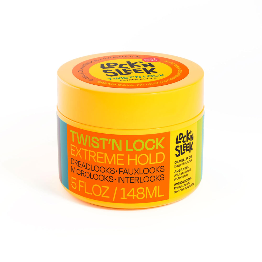 LOCK'N SLEEK front packaging showing label and 5 oz jar, clear hold benefit