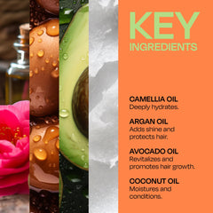 LOCK'N SLEEK surrounded by argan and camellia, showing nourishing oil benefits