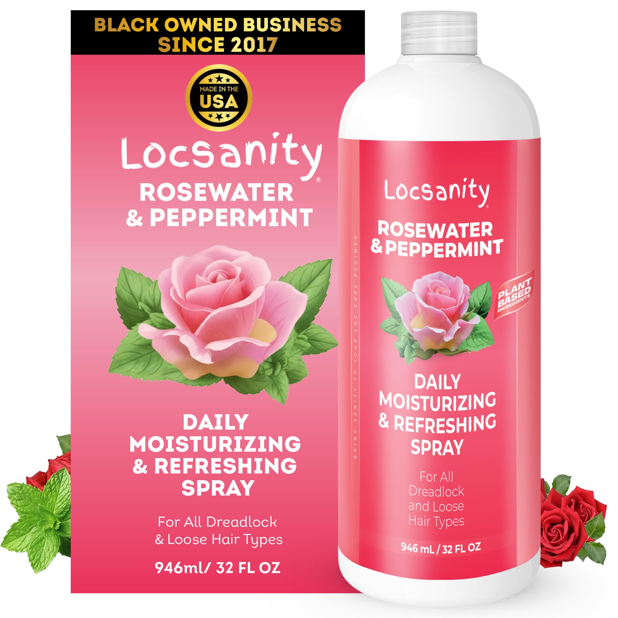 Locsanity front label on 32 fl oz bottle showing product branding and size benefit