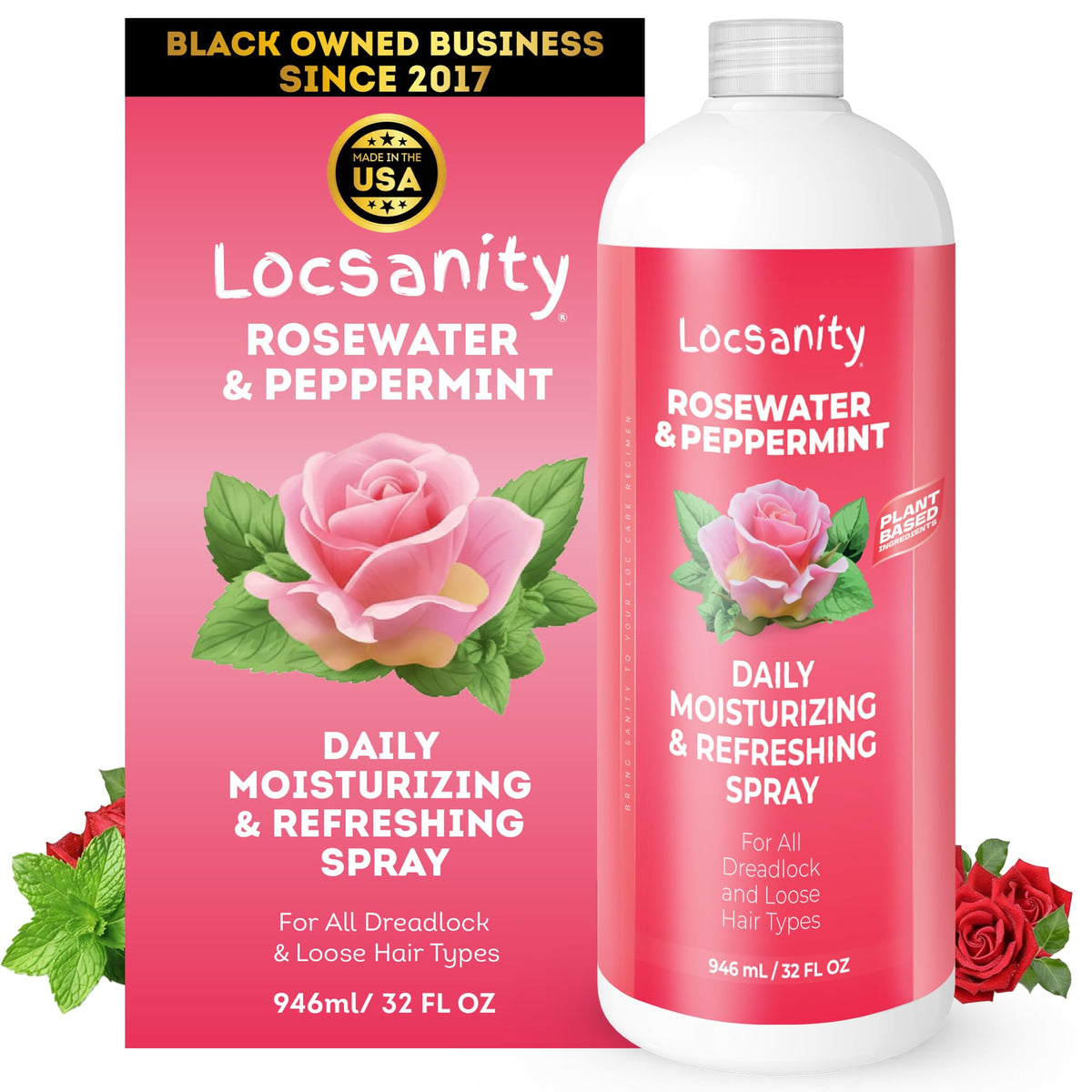Locsanity front label on 32 fl oz bottle showing product branding and size benefit