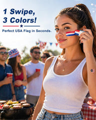 LOGNEW applying tri-color stripe to cheek, quick patriotic look for events
