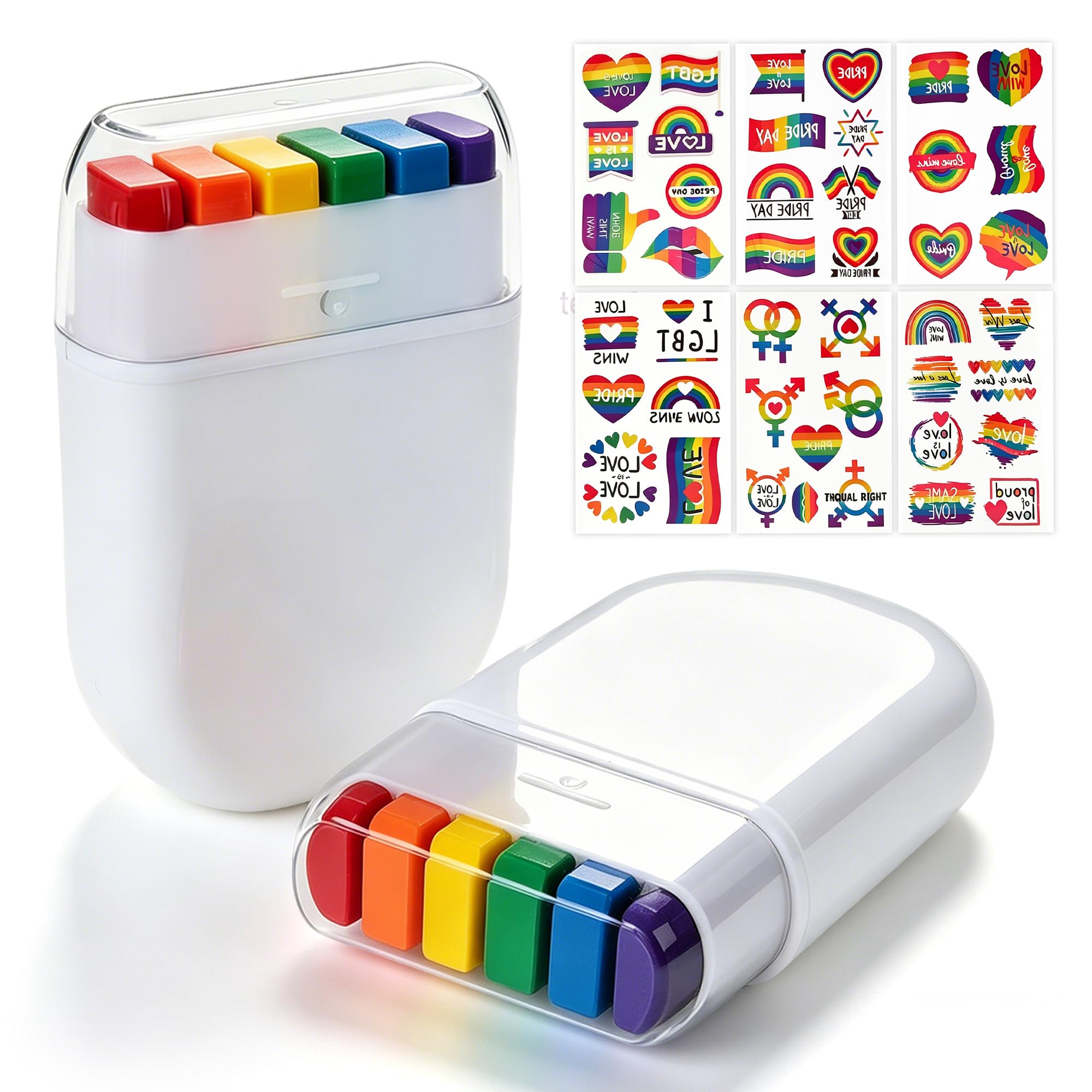 LOGNEW front packaging showing rainbow sticks and tattoos for vibrant celebration