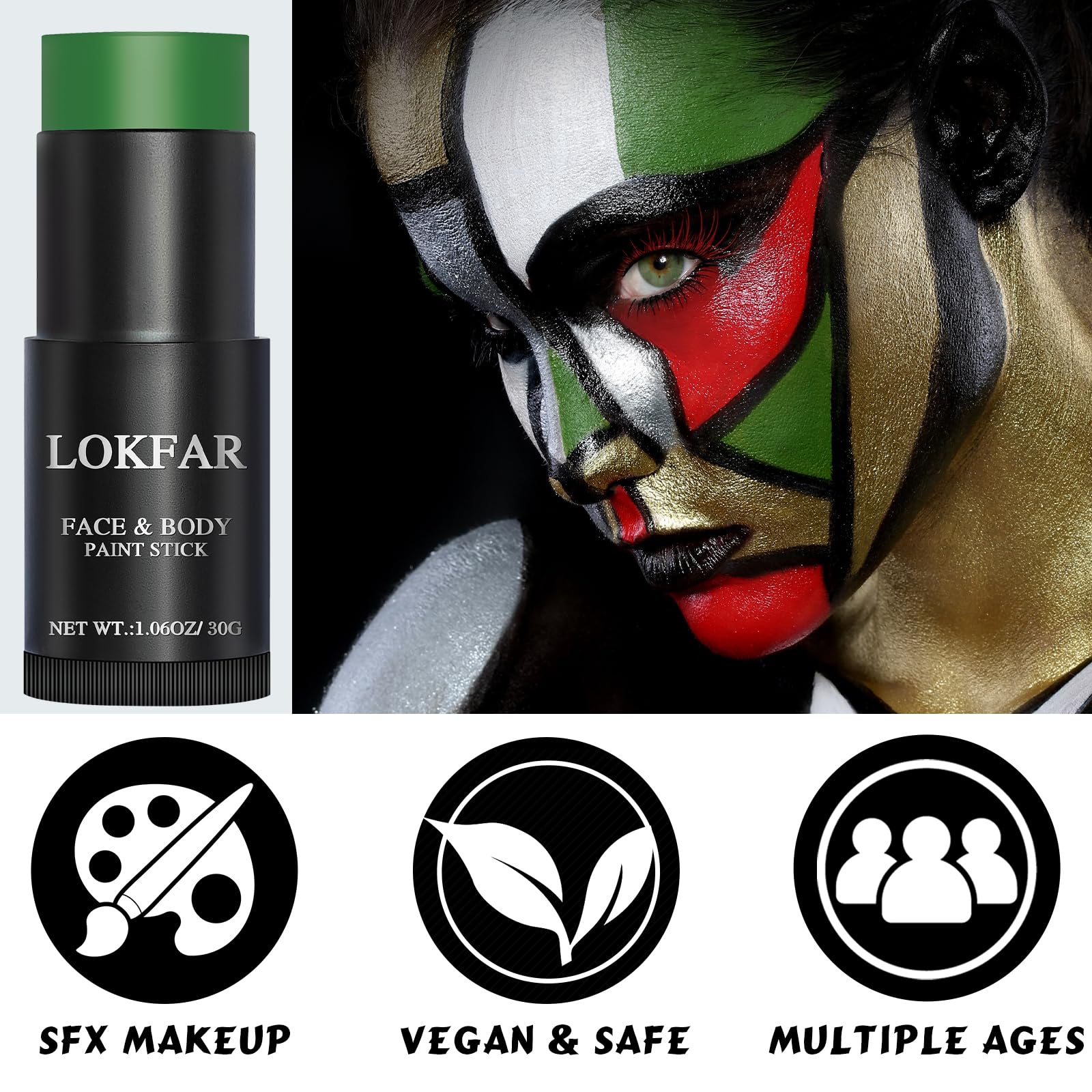 LOKFAR swiped on forearm demonstrating opaque green coverage