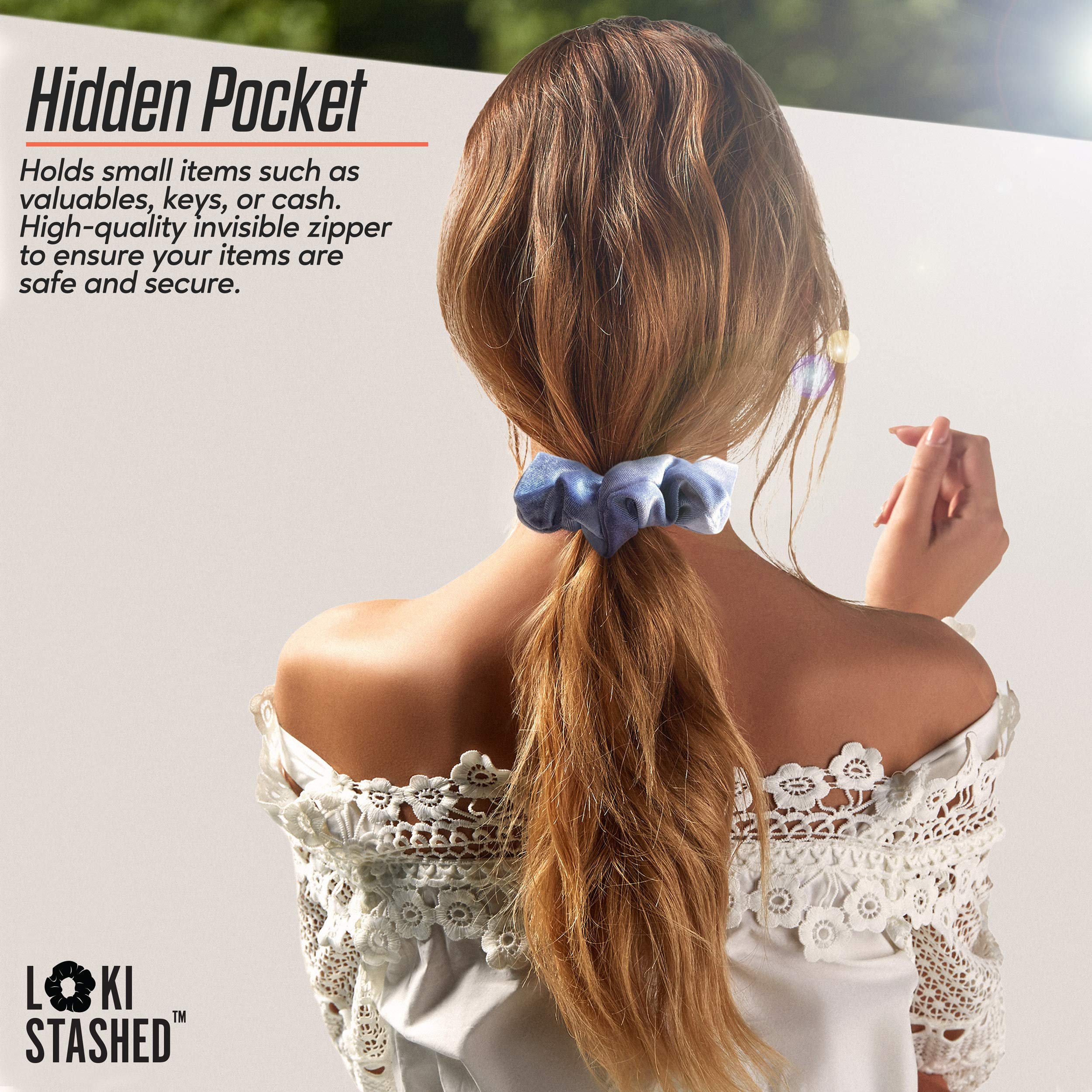 LokiStashed scrunchie beside a key to show pocket scale and practical storage capacity