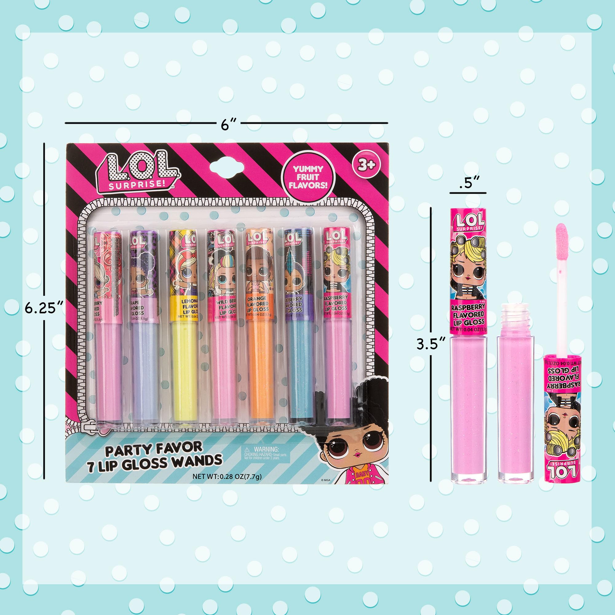 Close view of L.O.L. Surprise! label listing flavors, helps parents choose scents