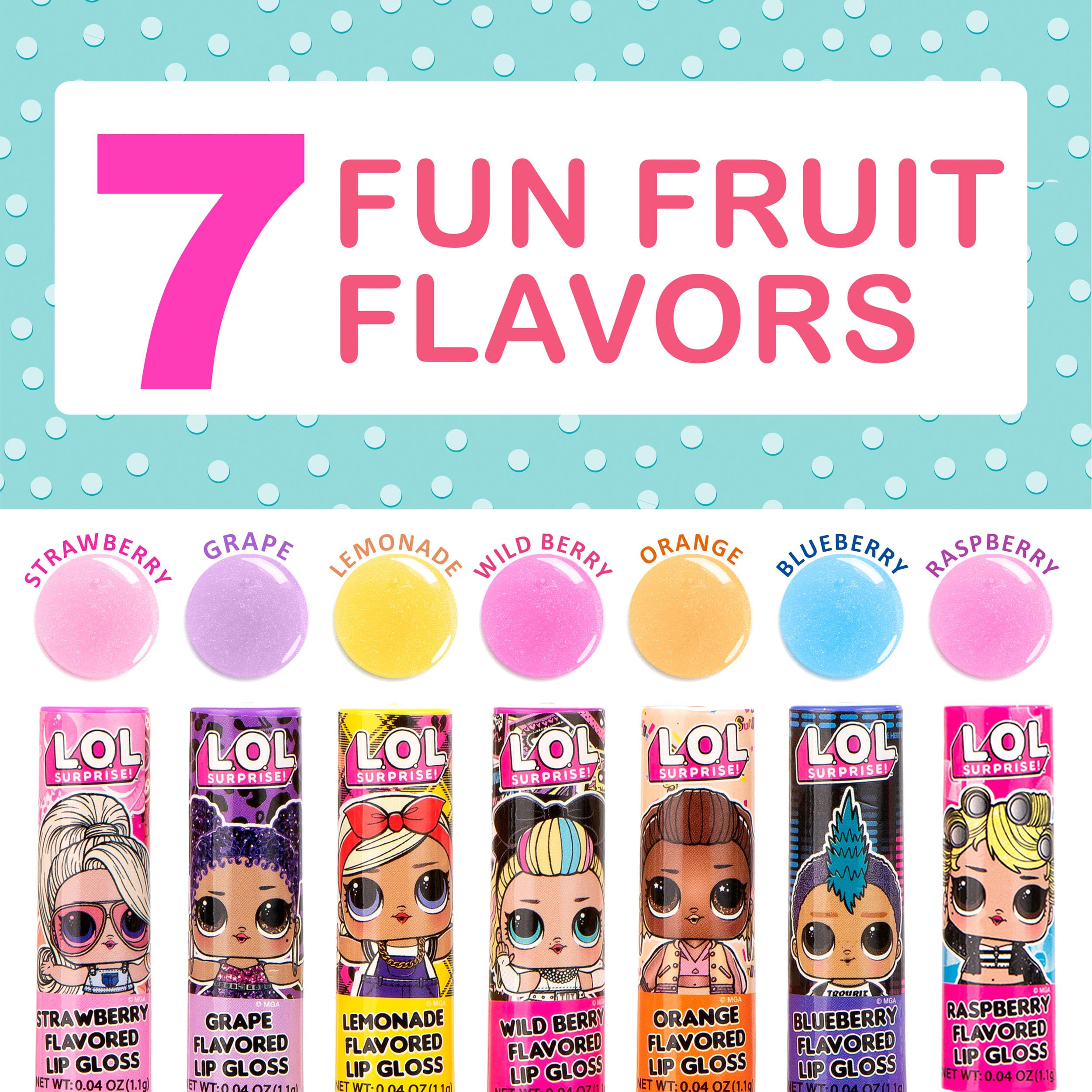 Texture close-up revealing L.O.L. Surprise! gloss shimmer and lightweight finish benefit
