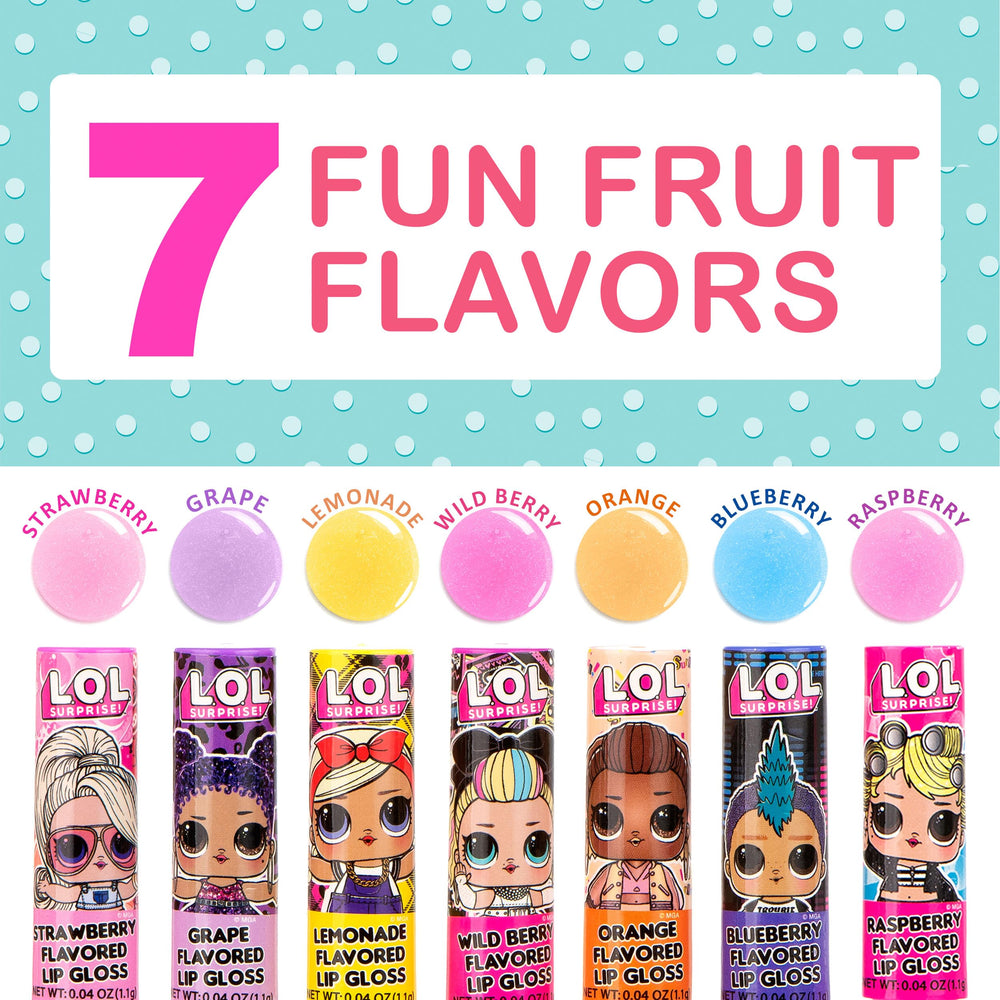 Texture close-up revealing L.O.L. Surprise! gloss shimmer and lightweight finish benefit