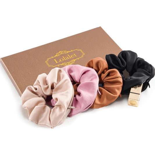 Lolalet front packaging showing four stash scrunchies and secure pocket benefit