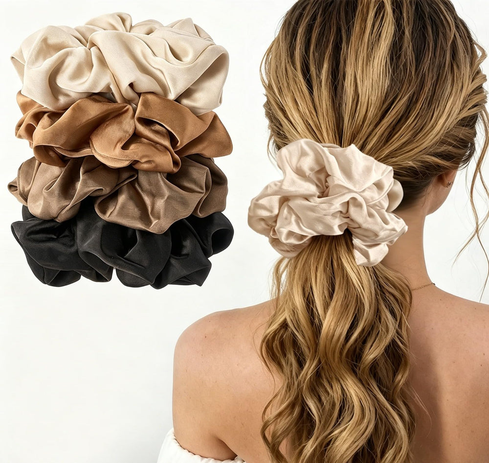 Lolalet front view package shows four large scrunchies and gift box, easy gifting