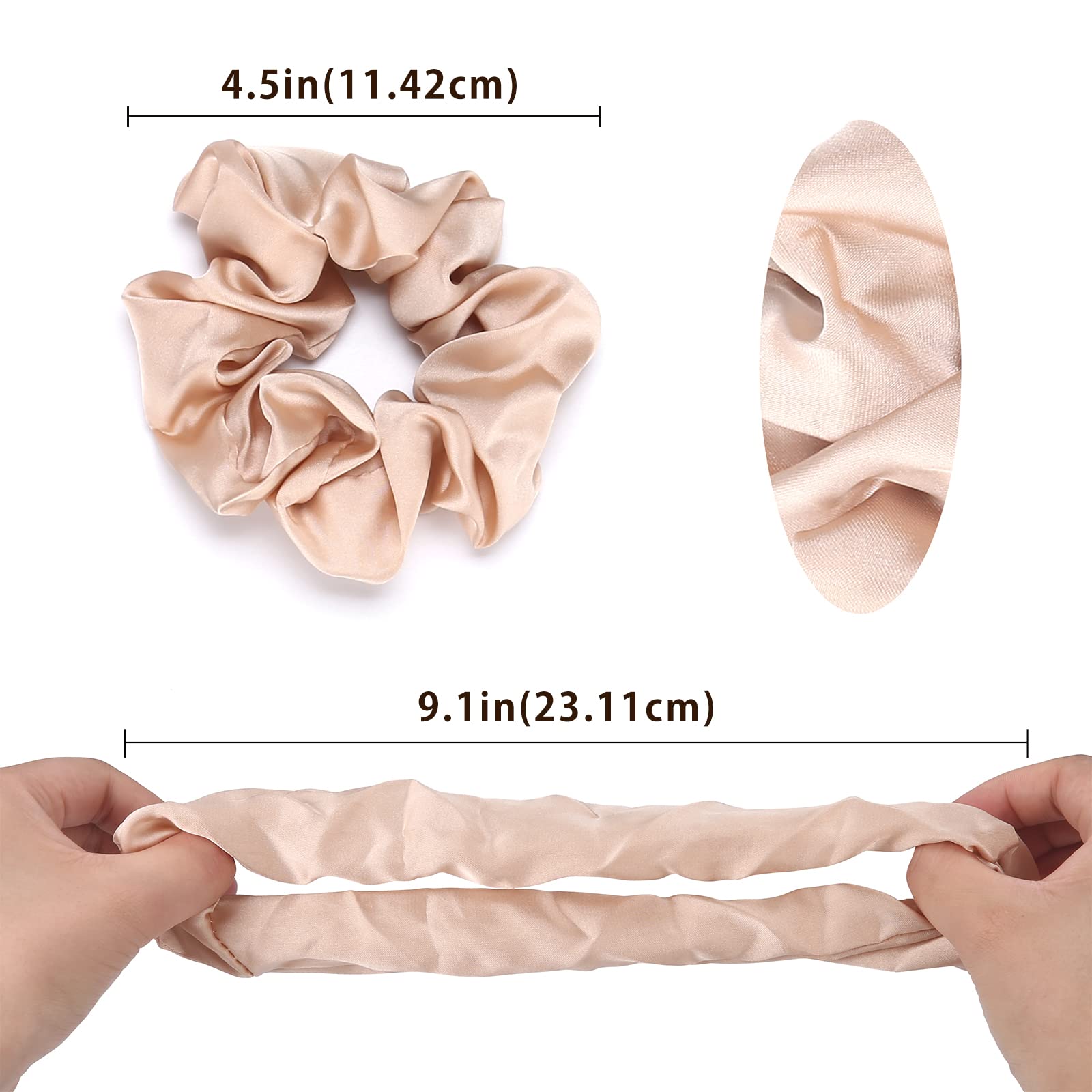 Lolalet scrunchie beside ruler showing size and elastic stretch for thick hair