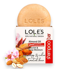 LOLE'S front packaging showing almond oil bar and travel-friendly benefit