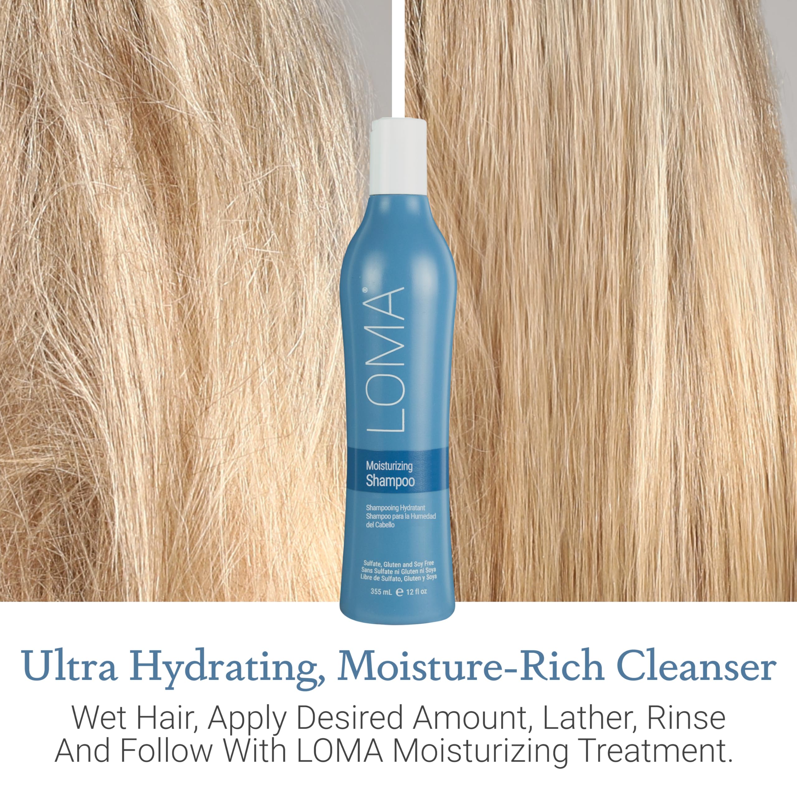 Loma shampoo on bathroom shelf in lifestyle scene for daily routine