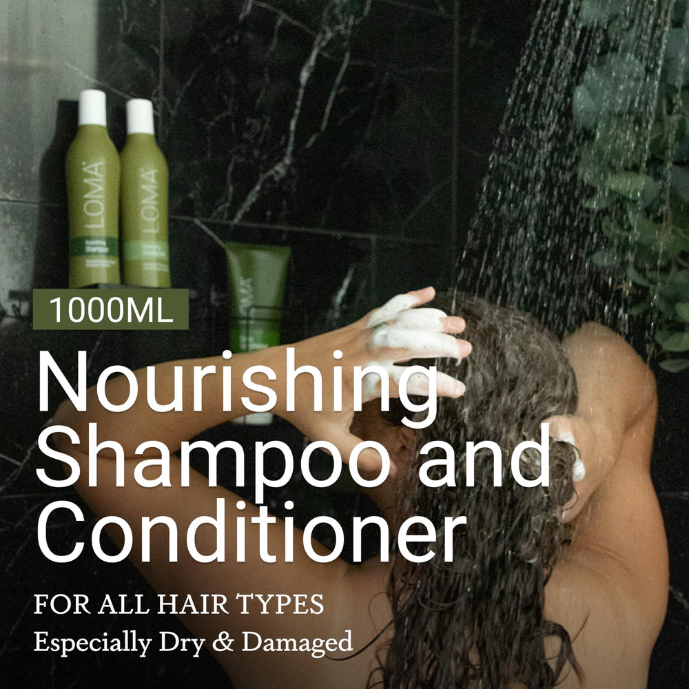 Loma conditioner creamy texture in hand for smooth detangling benefit