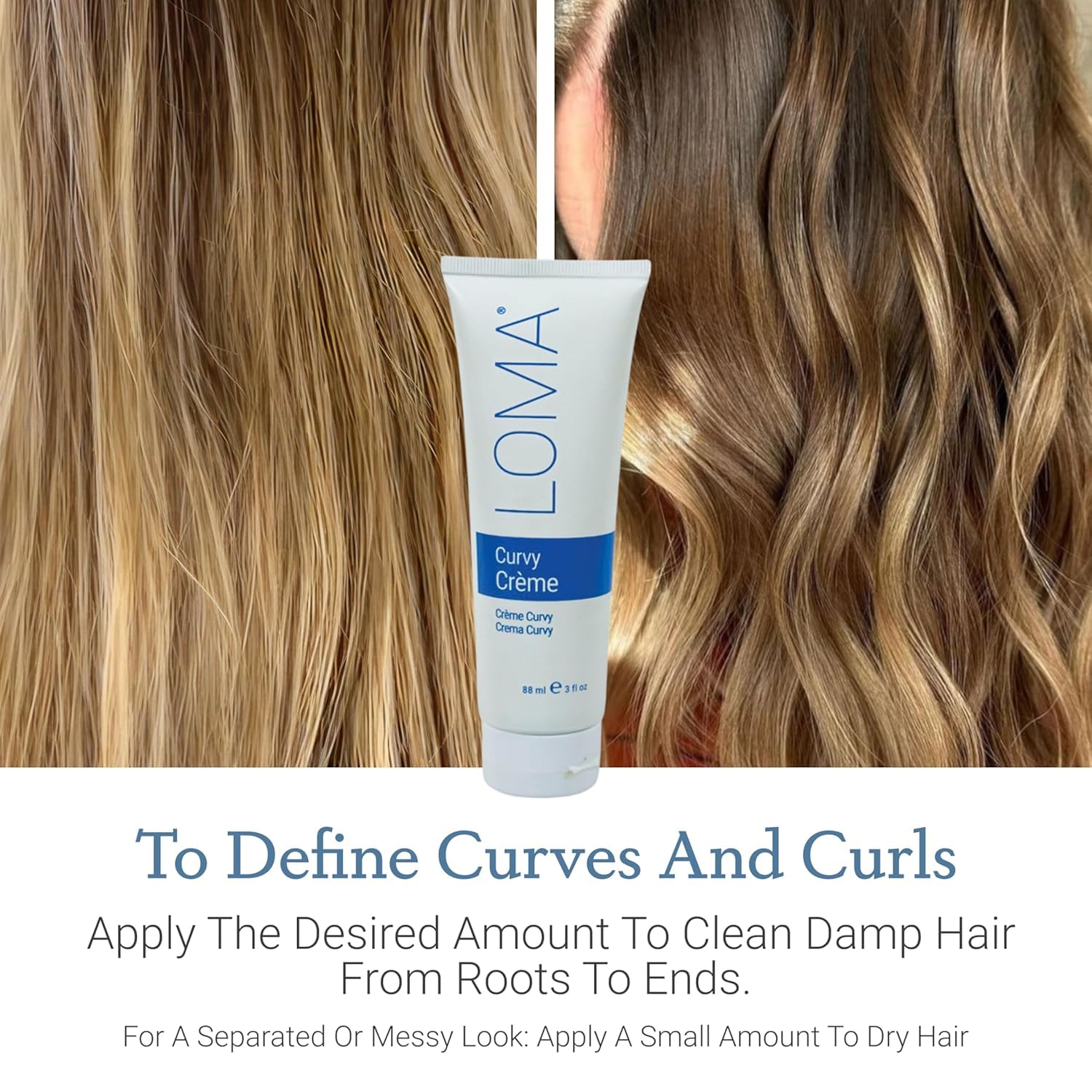 Close view of Loma label and ingredient list highlighting paraben-free and sulfate-free benefit