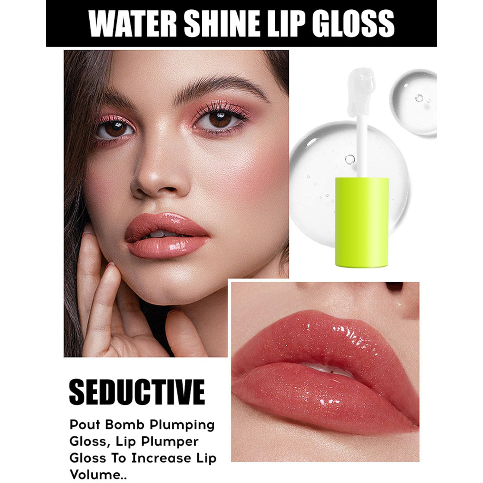 Loobexery lip gloss applied on model lips adding shine and natural plump