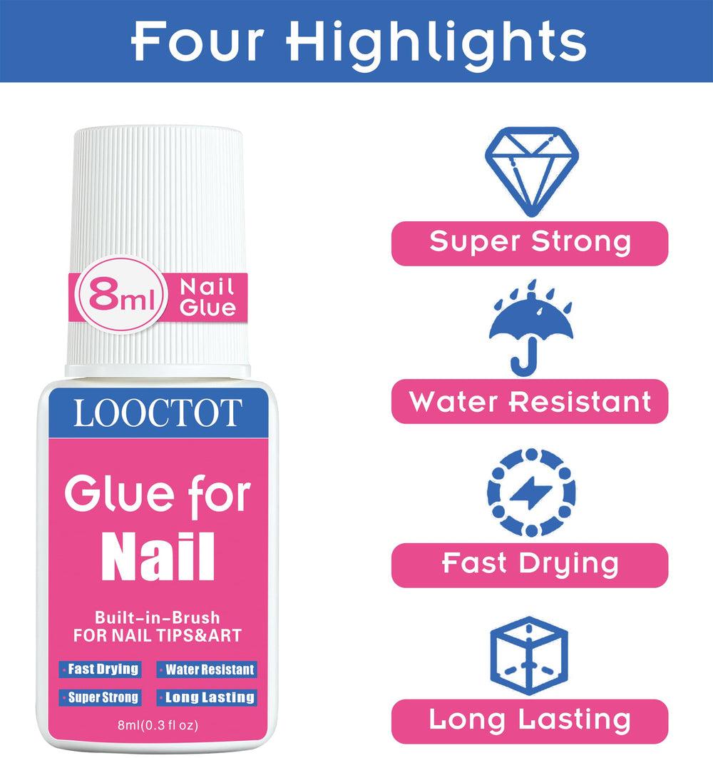 LOOCTOT being applied to a press-on nail for fast, neat adhesion