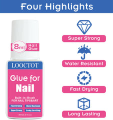 LOOCTOT being applied to a press-on nail for fast, neat adhesion