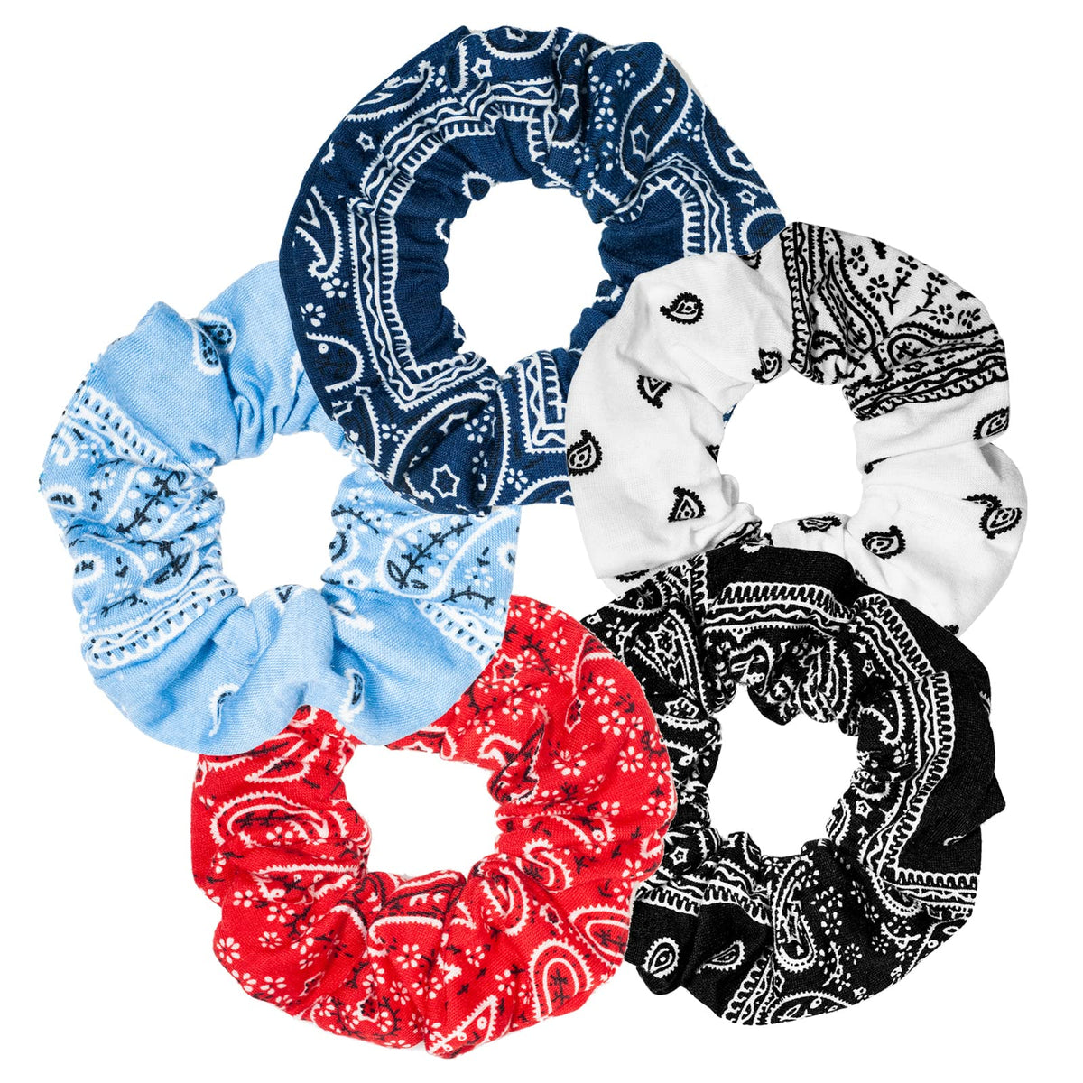 LOOKSEVEN front packaging showing five bandana scrunchies, easy selection benefit