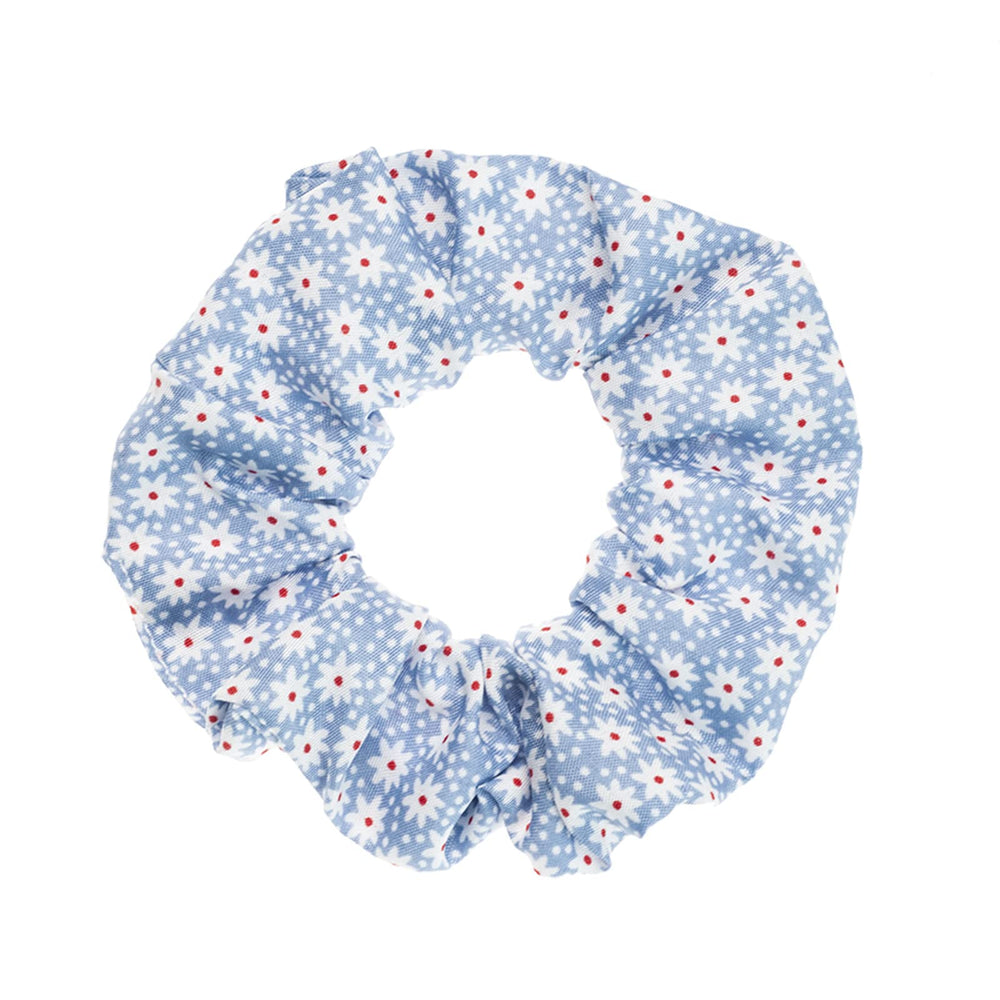 LOOKSEVEN scrunchie next to ruler showing 4-inch diameter for size reference