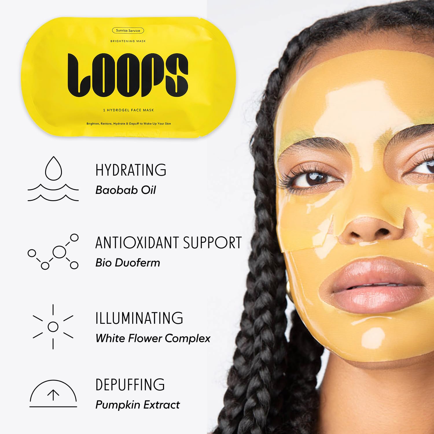 Person applying LOOPS mask in bathroom showing easy ten-minute use