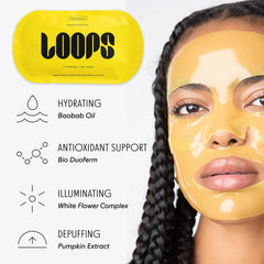 Person applying LOOPS mask in bathroom showing easy ten-minute use