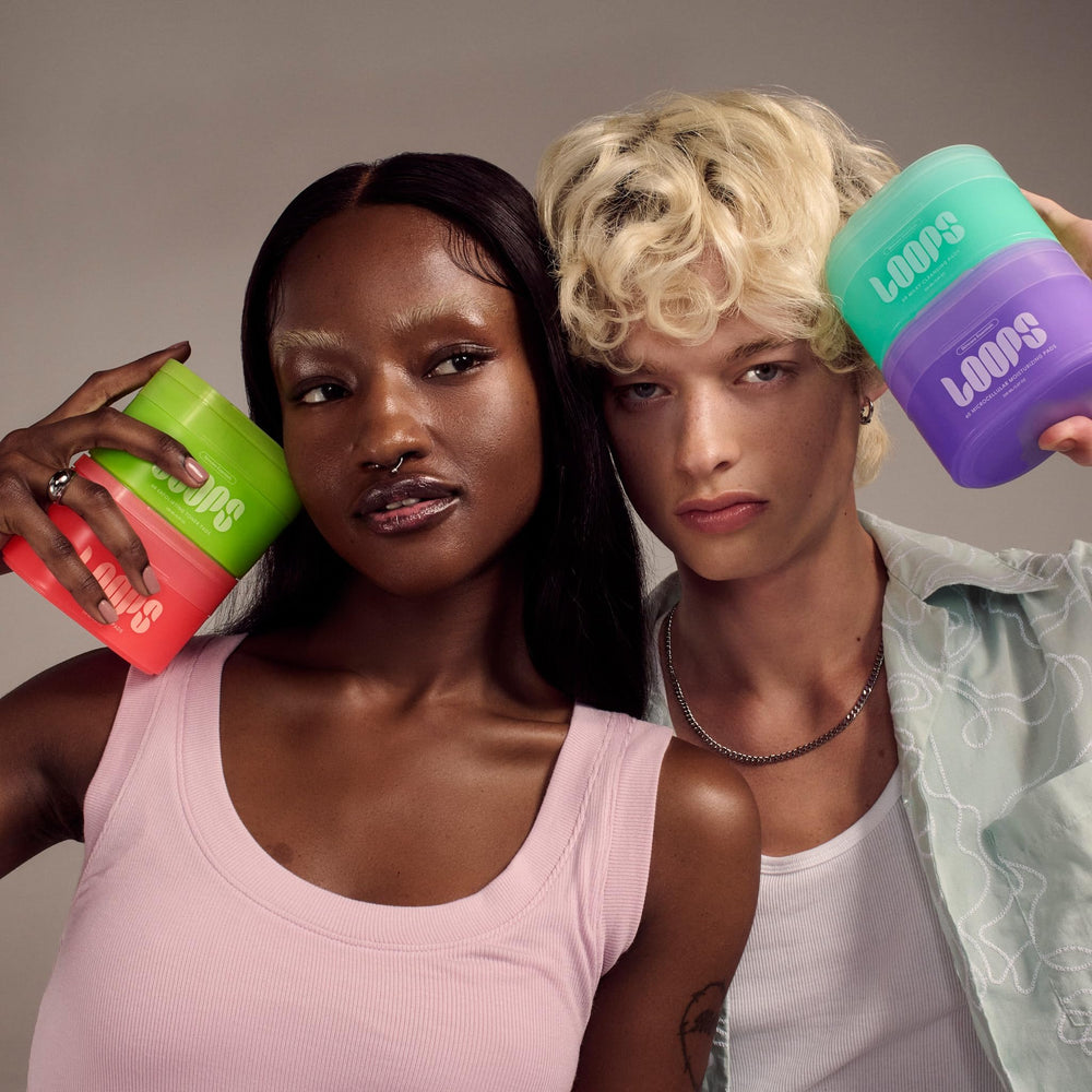 LOOPS product styled on bathroom vanity showing luxury self-care ritual benefit