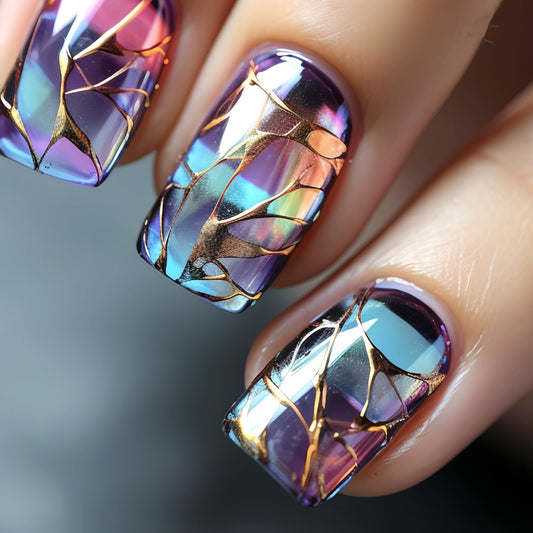 LOPMNGHT front packaging showing blue gradient nails, clear presentation and benefit