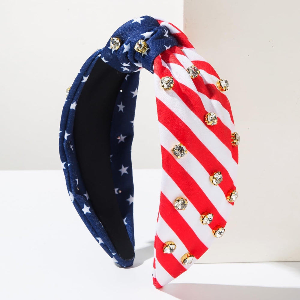 LOPMNGHT headband front view showing patriotic stripes and stars benefit: bold festive look