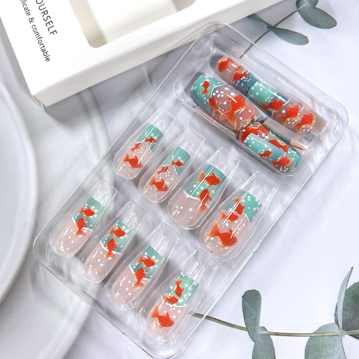 LOPMNGHT side profile of medium square coffin nail length revealing durable glossy acrylic