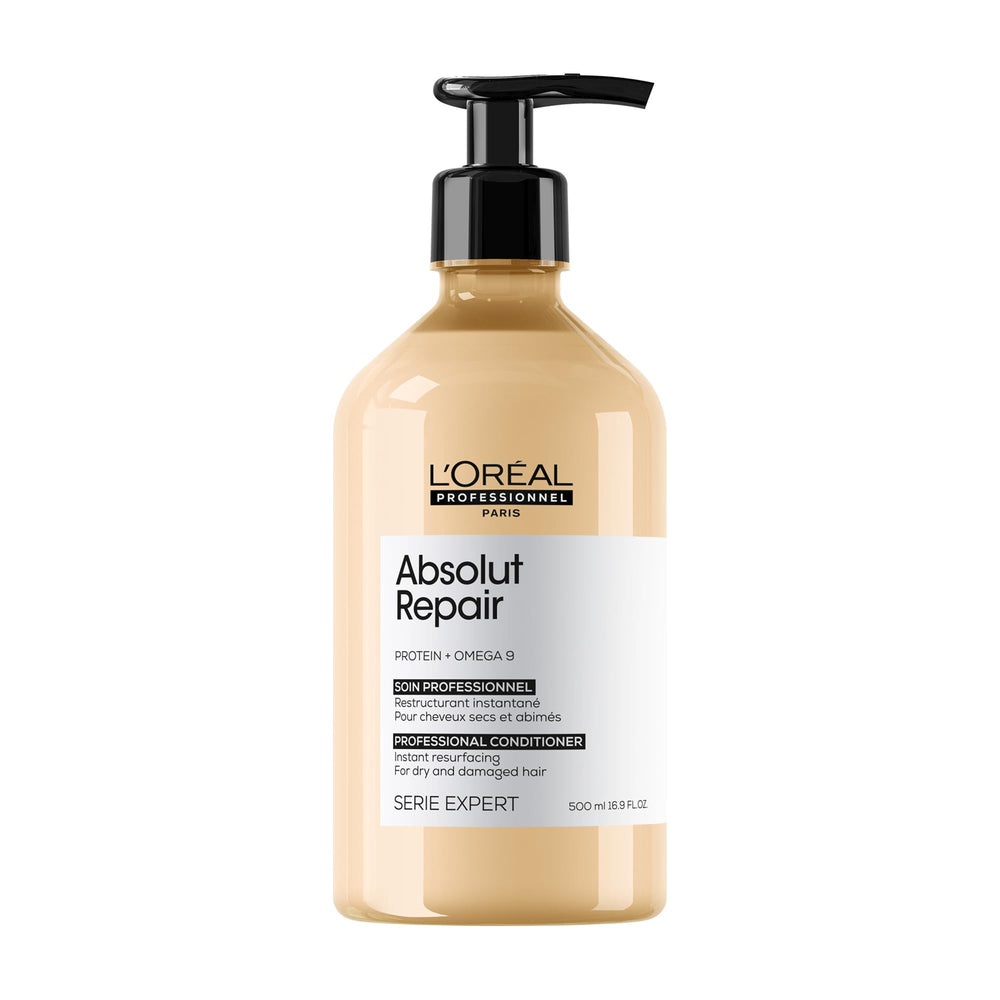 L'Oréal Professionnel Paris bottle front view showing product benefits