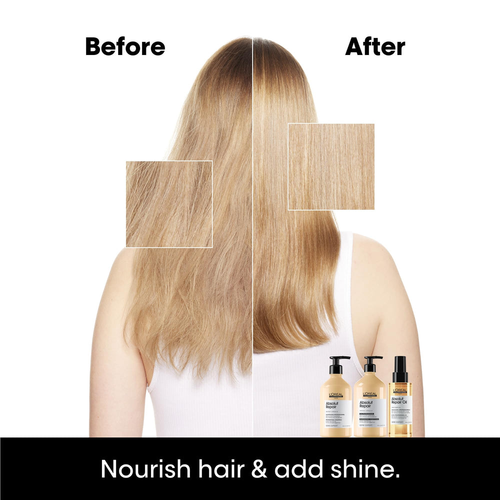 L'Oréal Professionnel Paris pouch pouring into bottle to show easy refill process