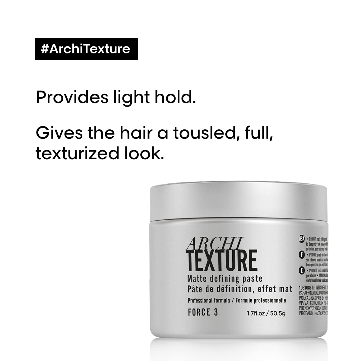 L'Oréal Professionnel applying pomade to damp hair for natural textured finish and movement.