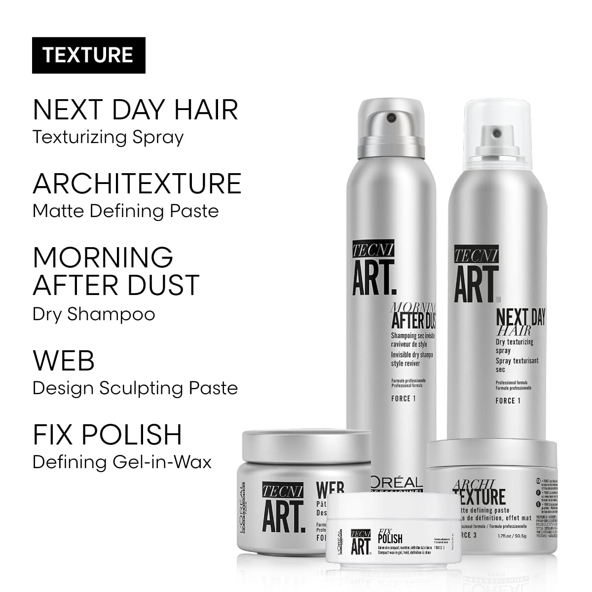 L'Oréal Professionnel styled hair in lifestyle scene illustrating textured, matte definition.
