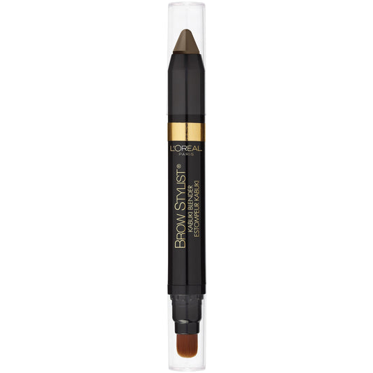 L'Oreal Paris brow crayon front view showing slim blonde crayon and label, easy application