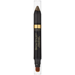 L'Oreal Paris brow crayon front view showing slim blonde crayon and label, easy application