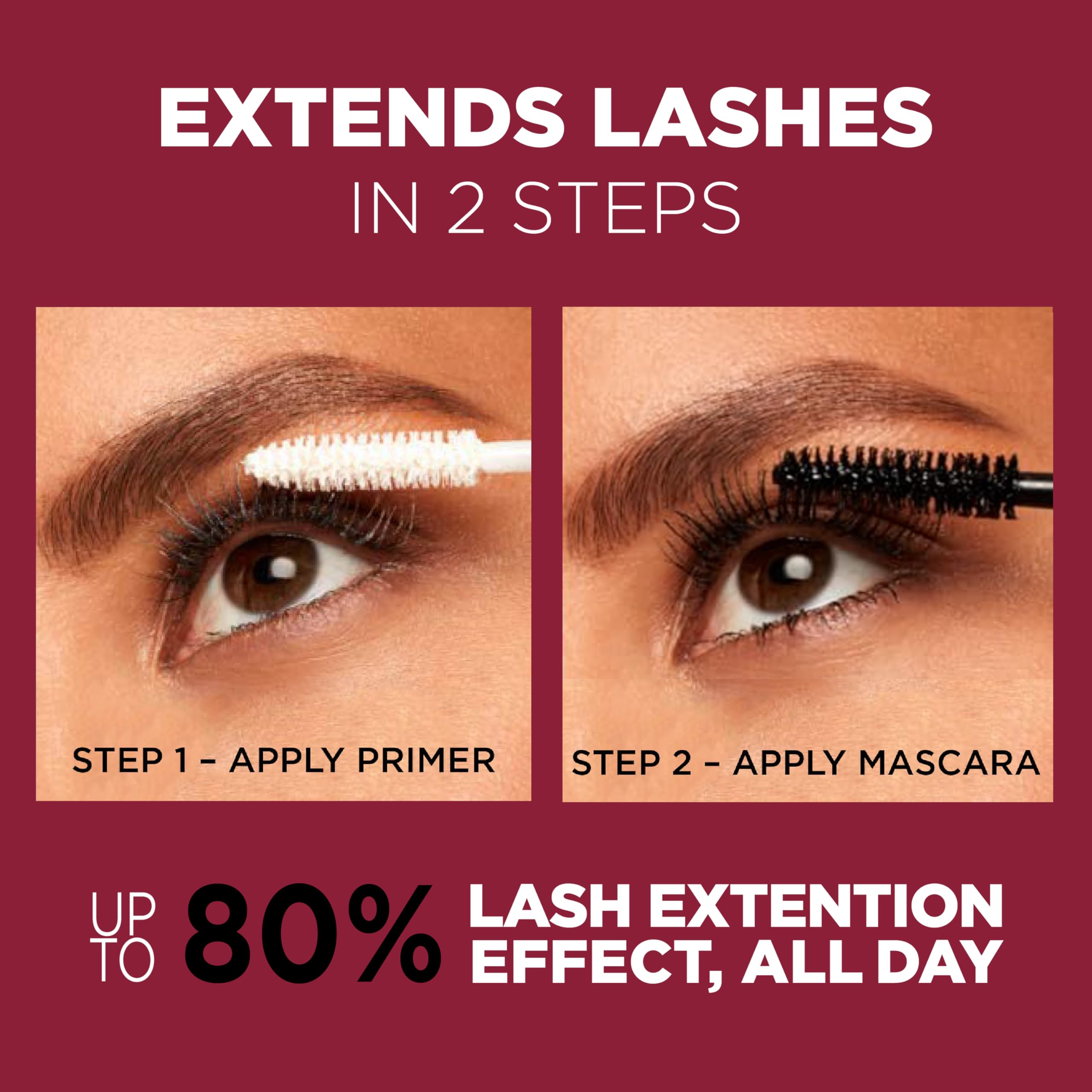 L'Oreal Paris dual-ended brush showing primer and topcoat for precise application benefit