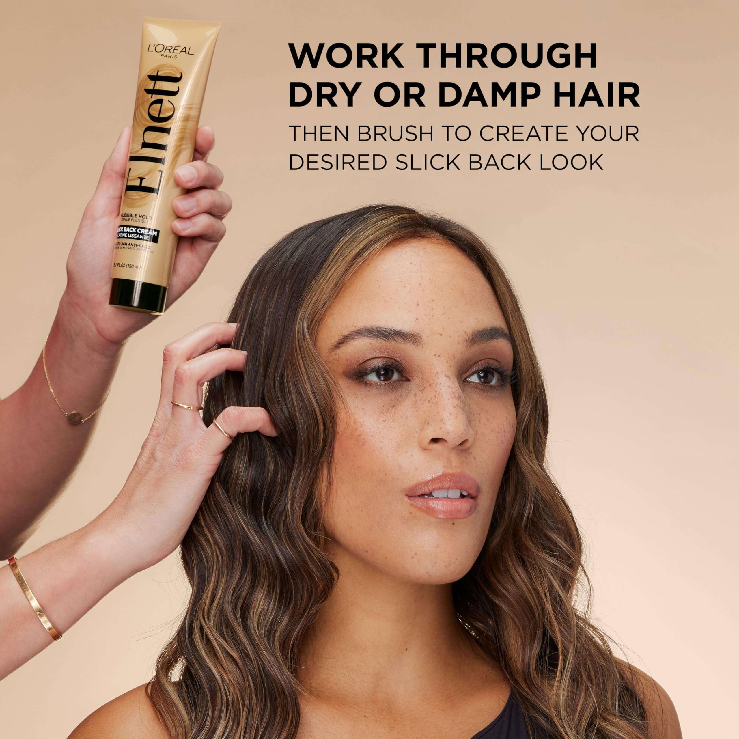 L'Oreal Paris model at event with slick-back style showing elegant results