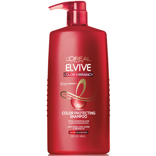 L'Oreal Paris Elvive front bottle showing label and 28 fl oz size for lasting use