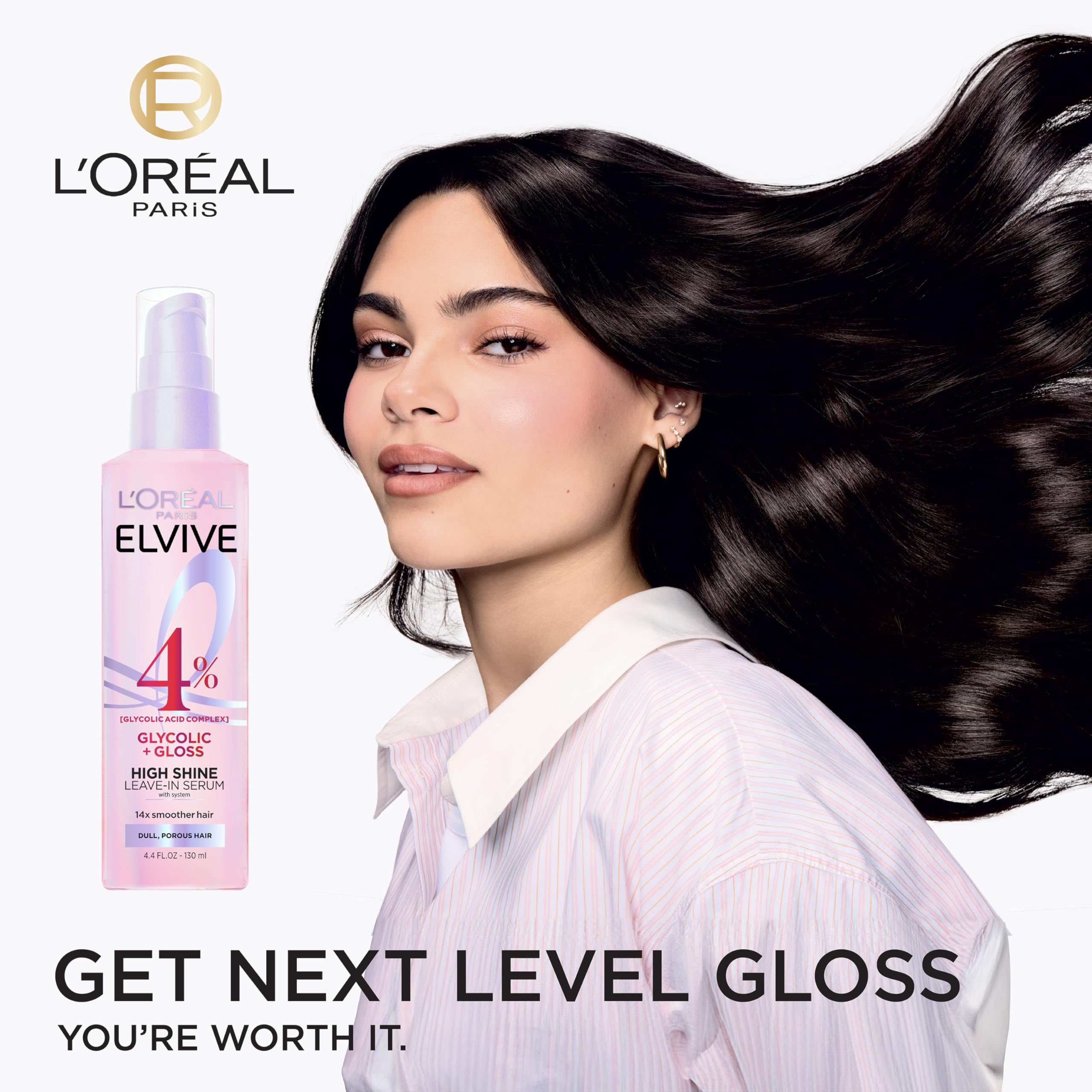 L'Oreal Paris close-up of serum drop texture, shows lightweight smoothing finish