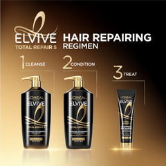 L'Oreal Paris Elvive before and after hair comparison showing improved shine