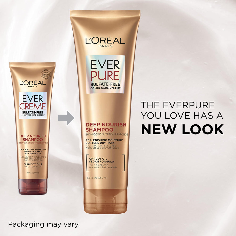 L'Oréal Paris EverPure pump close-up with apricot oil emphasizing nourishment