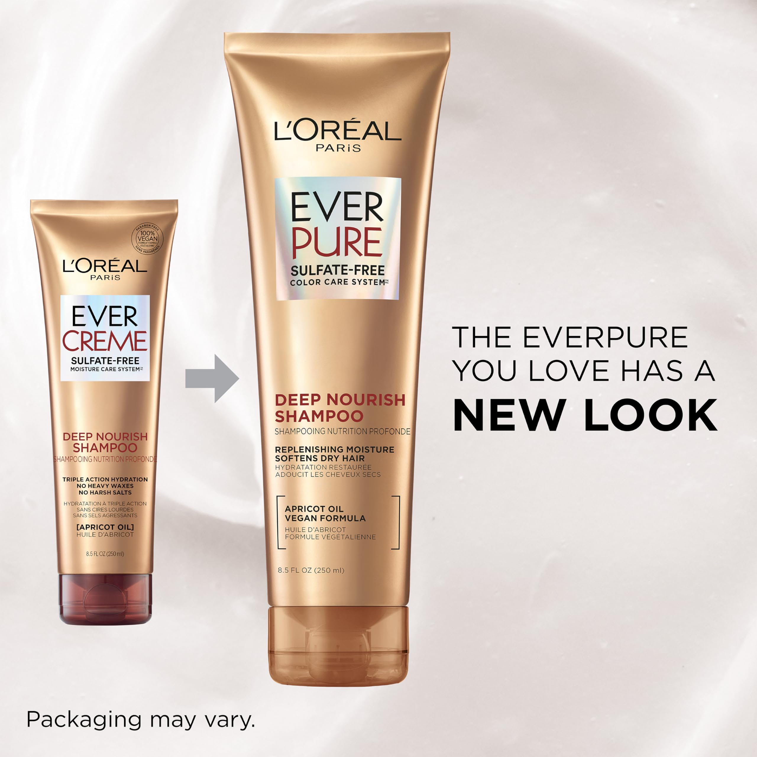 L'Oreal Paris EverPure creamy conditioner texture dispensed for easy application