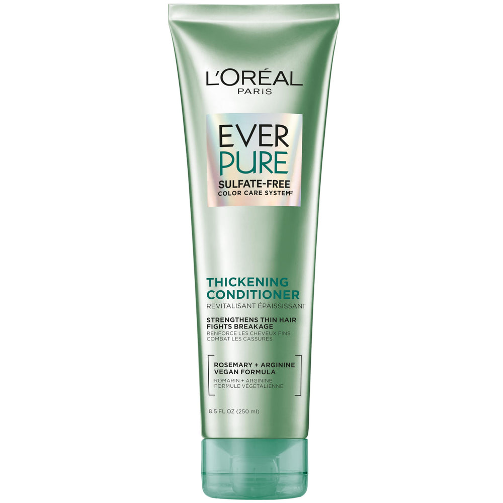 L'Oreal Paris bottle front showing EverPure Thickening conditioner benefits