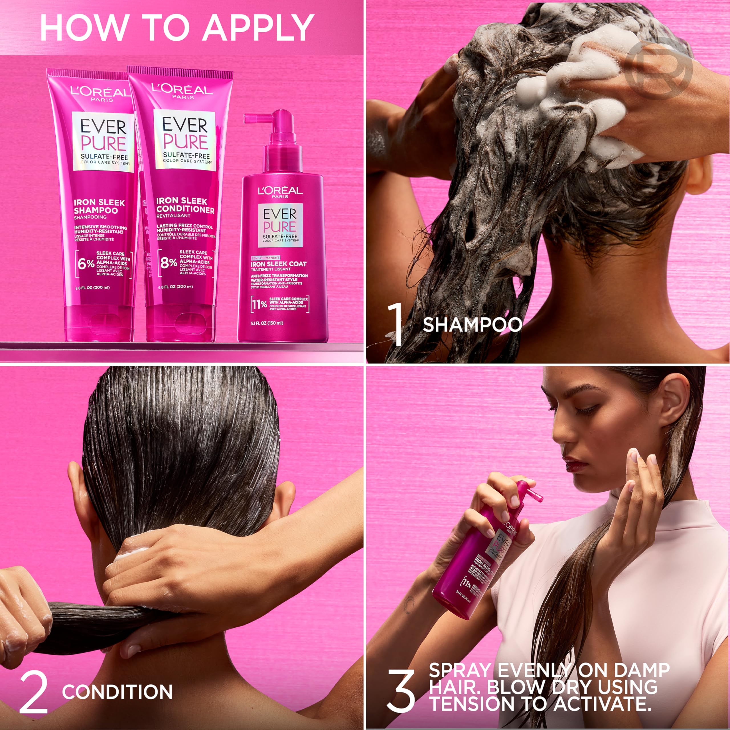 L'Oreal Paris Coat Treatment application demo showing added frizz resistance