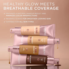L'Oreal Paris bottle next to coin showing product size and travel-friendly convenience benefit