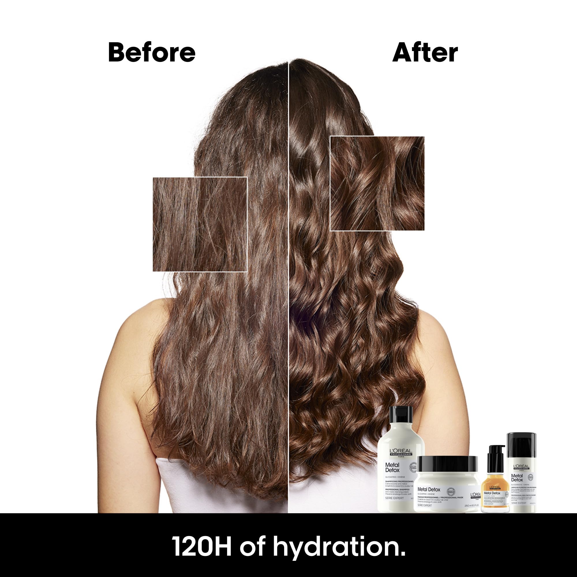 L'Oréal Professionnel Paris before and after shine comparison boosting color clarity